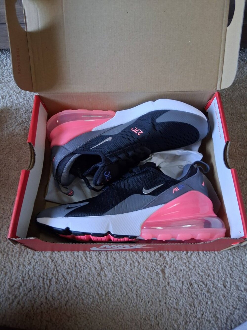 Nike Air Max 270 GS Black/Metallic Silver Shoes Big Kids Sz 4.5Y 6.5 Womens